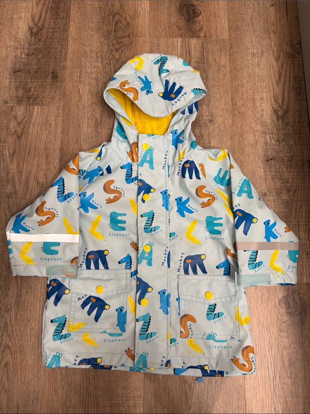 HAS Kids Raincoat in Light Blue with Colorful Alphabet Animal Print